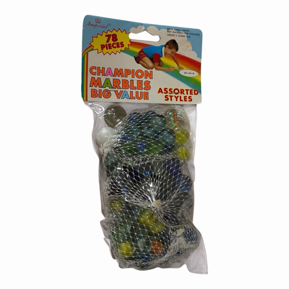 Vintage 1990 Bag Of Champion Marbles Imperial Toy Co 78 PIECES* Never Opened